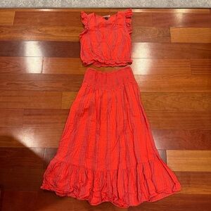 Universal Thread Striped Red Blouse and Skirt Set